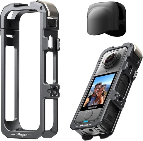 قفص لملحقات الهواء Insta360 X4، حافظة واقية من سبائك الألومنيوم لـ Insta 360 X4 Air مع إطلاق سريع، وواقي هواء مدمج للميكروفون، وحذاء بارد مزدوج وفتحة لولبية 1/4 بوصة، مع غطاء حماية للعدسة من السيليكون in Kuwait