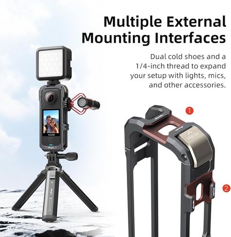 قفص لملحقات الهواء Insta360 X4، حافظة واقية من سبائك الألومنيوم لـ Insta 360 X4 Air مع إطلاق سريع، وواقي هواء مدمج للميكروفون، وحذاء بارد مزدوج وفتحة لولبية 1/4 بوصة، مع غطاء حماية للعدسة من السيليكون in Kuwait