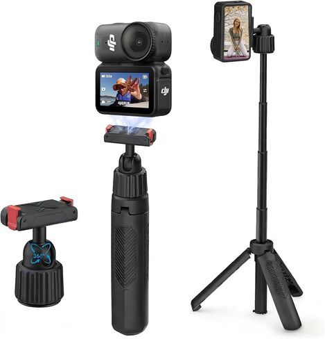 15.7" Extendable Magnetic Selfie Stick Tripod for DJI Osmo Action 5 Pro 4 3 Accessories, Portable Vlog Grip Stand with Dual-Lock Buckle, 360 Rotate Ball Head for Vertical Shooting, Black in Saudi Arabia