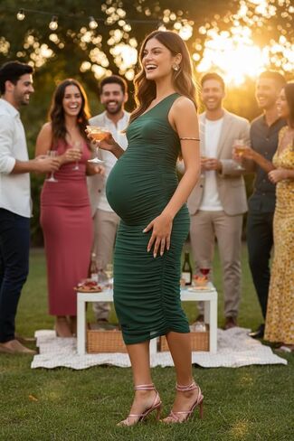 Dedysler Formal Maternity Wedding Guest Dress for Baby Shower Sleeveless Cocktail Pregnancy Dress One Shoulder Mesh Bodycon in Saudi Arabia