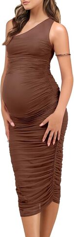 Dedysler Formal Maternity Wedding Guest Dress for Baby Shower Sleeveless Cocktail Pregnancy Dress One Shoulder Mesh Bodycon in Saudi Arabia