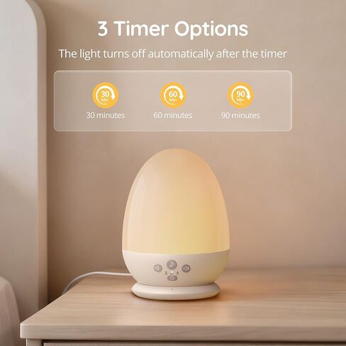 JolyWell Night Light for Kids, Baby Night Light with Sound Machine, RGB Egg Night Light for Nursery, Stepless Dimming, Touch Control, Night Lamp for Kids Bedroom, Safe & Harmless, Eye-Caring in Saudi Arabia