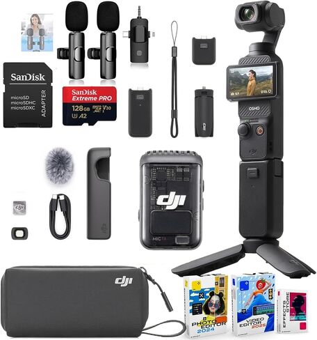 مجموعة DJI Osmo Pocket 3 Creator Combo + الملحقات بما في ذلك بطاقة وبرامج Extreme سعة 128 جيجابايت in Kuwait