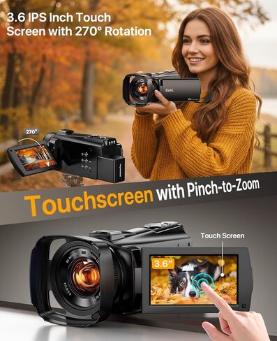 5K Video Camera Camcorder 8X Opitical Zoom Live Streaming Cameras 64MP WiFi Autofocus Vlogging Camera for Youtube with Full-color Night Vision, 3.6'' 270° IPS Touchscreen 32GB Card Video Recorder in Saudi Arabia
