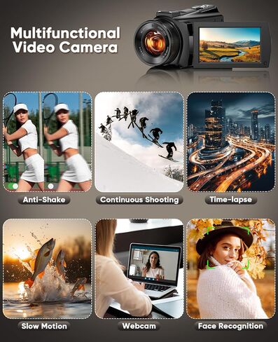 5K Video Camera Camcorder 8X Opitical Zoom Live Streaming Cameras 64MP WiFi Autofocus Vlogging Camera for Youtube with Full-color Night Vision, 3.6'' 270° IPS Touchscreen 32GB Card Video Recorder in Saudi Arabia