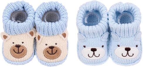 2 Pairs Cute Knitted Baby Booties, cute animal Infant Socks Shoes, Soft Non-Slip Newborn Footwear, 0-3 Months in Kuwait