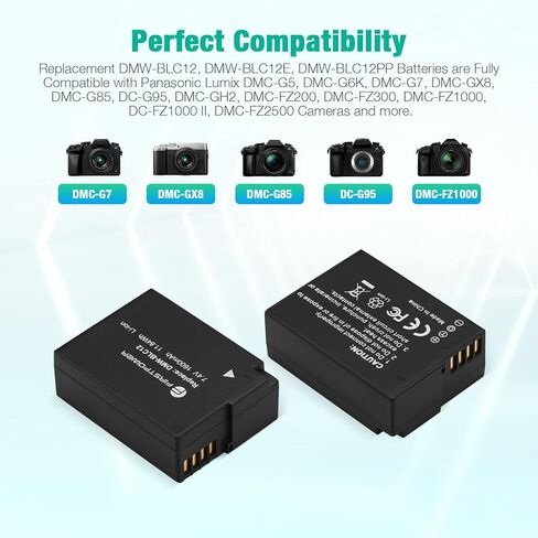 FirstPower DMW-BLC12 DMW-BLC12PP Battery and Dual Slot Charger for Panasonic Lumix G7, G85, G95, FZ1000, FZ1000 II, GH2, G5, G6, GX8, FZ200, FZ300, FZ2500 Camera in Kuwait