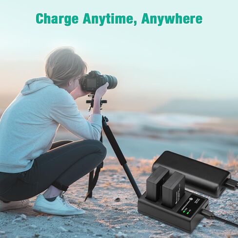 FirstPower DMW-BLC12 DMW-BLC12PP Battery and Dual Slot Charger for Panasonic Lumix G7, G85, G95, FZ1000, FZ1000 II, GH2, G5, G6, GX8, FZ200, FZ300, FZ2500 Camera in Kuwait