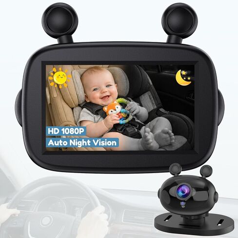 HD 1080P Day& Night Vision Car Seat Camera - Easy to Install 150° Wide Angle Baby Car Camera for Full Backseat View - Brightness Adjustment Monitor Fits Most Cars,SUVs,Trucks in Kuwait