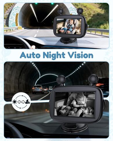 HD 1080P Day& Night Vision Car Seat Camera - Easy to Install 150° Wide Angle Baby Car Camera for Full Backseat View - Brightness Adjustment Monitor Fits Most Cars,SUVs,Trucks in Kuwait