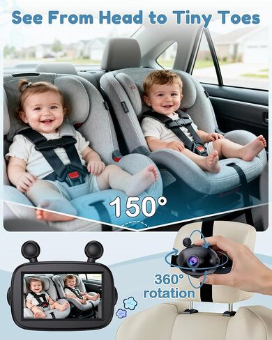 HD 1080P Day& Night Vision Car Seat Camera - Easy to Install 150° Wide Angle Baby Car Camera for Full Backseat View - Brightness Adjustment Monitor Fits Most Cars,SUVs,Trucks in Kuwait