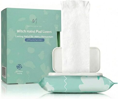 Mama & Wish Witch Hazel Pad Liners for Postpartum Care (24 Count) | Full-Length Cooling Perineal Pads Liner | Postpartum Essentials | Ice Pads Postpartum Liner - Witch Hazel Pads for Postpartum Care in Saudi Arabia