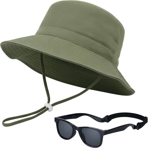 Toddler Baby Sun Hat and Polarized Sunglasses Set with Strap Adjustable UPF50+ Sun Protection Beach Hats Age 6-24 Months in Kuwait
