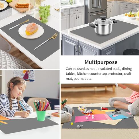Extra Large Silicone Table Mat, Genuine Food-Grade Silicone Mat for Crafts Kids Dinner Placemat Desk Countertop Waterproof Protector Heat Insulation Kitchen Pastry Rolling Dough Pad (Dark Gray) in Kuwait