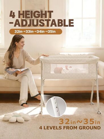Baby Bassinet Bedside Sleeper - Upgrade Safety Bassinets with Crib Sheet, Easy to Move, 4 Adjustable Height Bedside Bassinet for Infant Newborn, Cream | More Safer, Easy Move, Storage Bag, Waterproof Sheet, Storage Bag, Easy to Install in Saudi Arabia