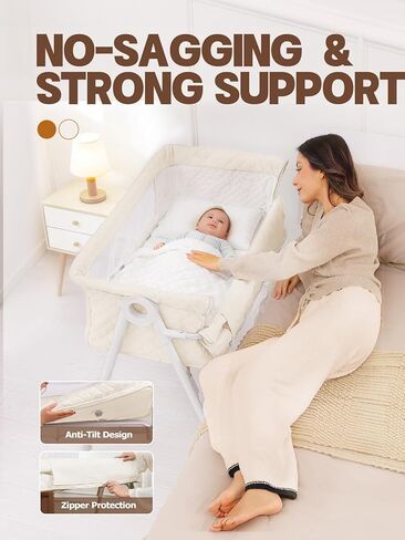 Baby Bassinet Bedside Sleeper - Upgrade Safety Bassinets with Crib Sheet, Easy to Move, 4 Adjustable Height Bedside Bassinet for Infant Newborn, Cream | More Safer, Easy Move, Storage Bag, Waterproof Sheet, Storage Bag, Easy to Install in Saudi Arabia