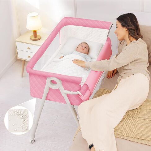 Baby Bassinet Bedside Sleeper - Upgrade Safety Bassinets with Crib Sheet, Easy to Move, 4 Adjustable Height Bedside Bassinet for Infant Newborn, Cream | More Safer, Easy Move, Storage Bag, Waterproof Sheet, Storage Bag, Easy to Install in Saudi Arabia