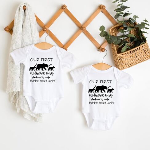 Our First Mothers Day Matching Shirts For Baby And Twin Mama, Personalized First Mothers Day Gifts For New Mom of Twins, Mommy And Me Shirts for 1st Mother's Day Twin Mom and Baby. in Kuwait