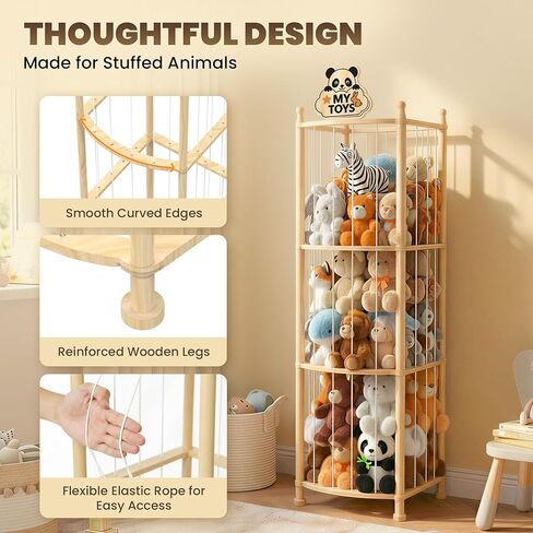 Stuffed Animal Storage Organizer, Wooden Plush Storage Tower with Elastic Cords, Space-Saving Stuffed Animal Zoo for Kids Bedroom, Playroom & Nursery, Solid Pine, 15.7 x 15.7 x 53.5 in in Kuwait