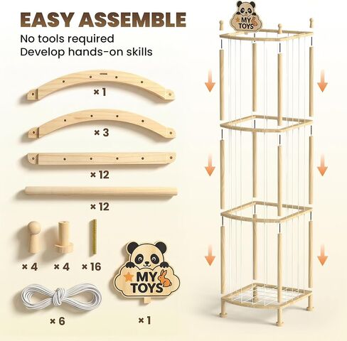 Stuffed Animal Storage Organizer, Wooden Plush Storage Tower with Elastic Cords, Space-Saving Stuffed Animal Zoo for Kids Bedroom, Playroom & Nursery, Solid Pine, 15.7 x 15.7 x 53.5 in in Kuwait