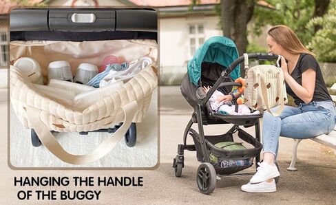 Baby Diaper Bag, Set of 2 (STROLLER BAG + POUCH FULL BEARS) - Cream in Kuwait