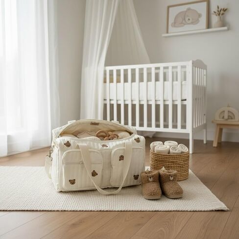 Baby Diaper Bag, Set of 3 (DUFFEL BAG + POUCH 1 BEAR + POUCH FULL BEARS) - Cream in Kuwait