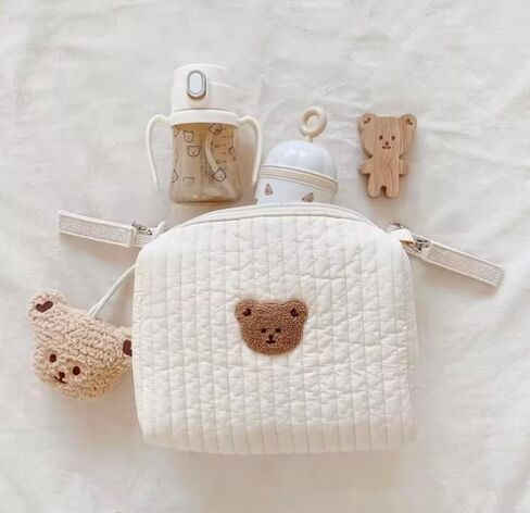 Baby Diaper Bag, Set of 3 (DUFFEL BAG + POUCH 1 BEAR + POUCH FULL BEARS) - Cream in Kuwait
