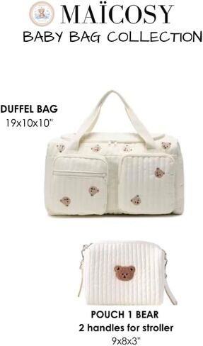Baby Diaper Bag, Set of 2 (DUFFEL BAG + POUCH 1 BEAR) - Cream in Kuwait
