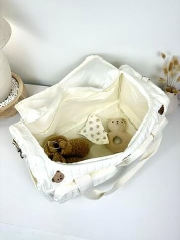 Baby Diaper Bag, Set of 2 (DUFFEL BAG + POUCH 1 BEAR) - Cream in Kuwait