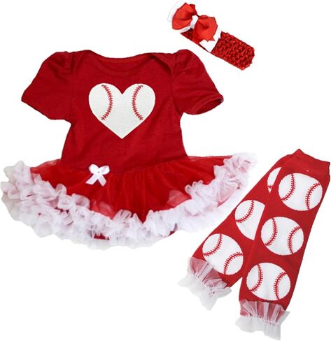 Petitebella Baseball Heart Baby Dress Leg Warmer Nb-18m in Kuwait