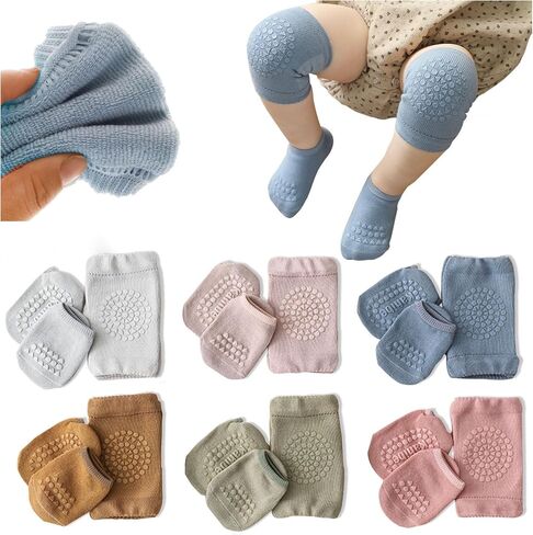 Baby Knee Pads and Socks Set for Crawling and Walking Unisex Anti-Slip Knee Protectors for Infant Boy Girl, 6 Pack in Kuwait
