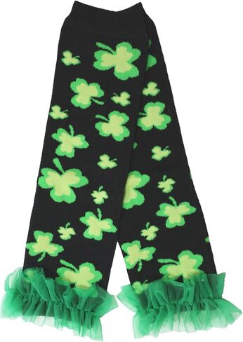 Petitebella Black Green Clovers Ruffles Children Leg Warmers in Kuwait