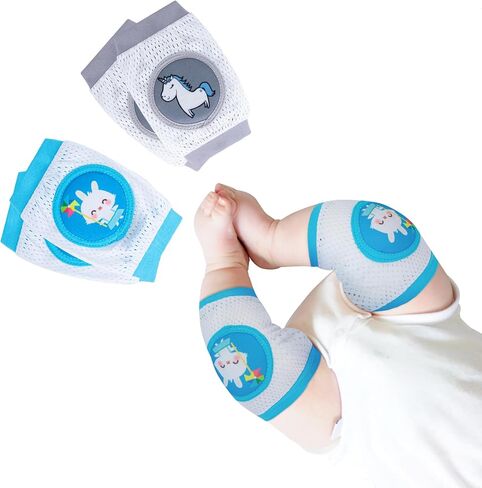 2 Pairs Baby Knee Pads for Crawling, Anti-Slip Soft Cushion Breathable Elastic Knee Protectors for Toddlers, Leg Protector Accessories for Toddlers Infant Baby Boys Girls (Unicorn& Rabbit in Kuwait