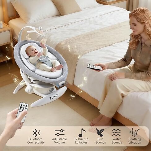 Baby Swing, 3-in-1 Baby Swings for Infants with Motion Detection & Vibration Soother, 360° Rotating Electric Baby Swings with 5 Speeds & 3 Swing Modes, Infant Swing for Baby with 12 Preset Melodies in Kuwait