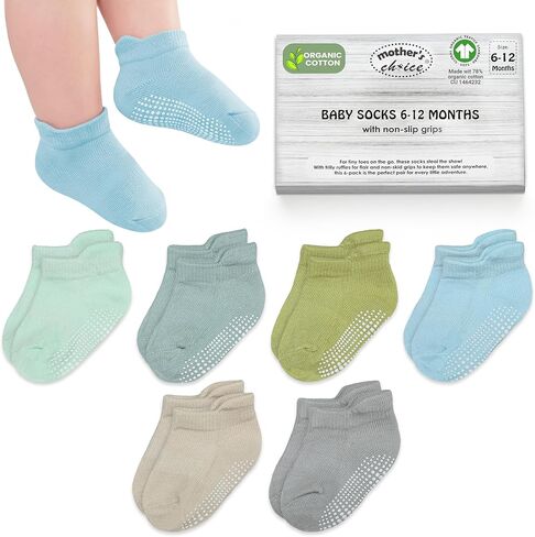 Organic Cotton GOTS Certified Ankle Baby Socks 6 Pairs, 6M - 5Y For Infants & Toddler Socks Non Slip Baby Girl & Boy Socks in Kuwait