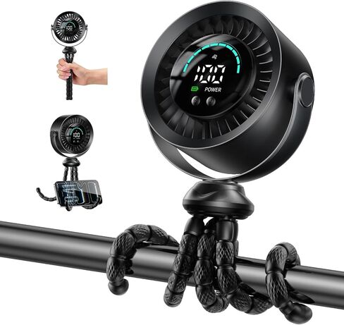 KIMMOO Portable Baby Stroller Fan, 360° Adjustable Quiet Rechargeable USB Fan with LED Display, 100 Speeds Safe Clip Fan for Stroller, Powerful Cooling Fan for Golf Car Seat Treadmill Travel, Black in Kuwait