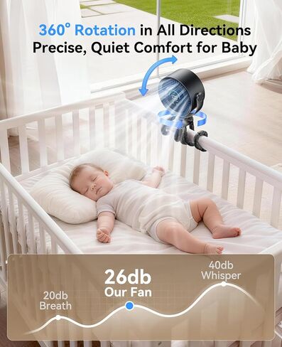 KIMMOO Portable Baby Stroller Fan, 360° Adjustable Quiet Rechargeable USB Fan with LED Display, 100 Speeds Safe Clip Fan for Stroller, Powerful Cooling Fan for Golf Car Seat Treadmill Travel, Black in Kuwait