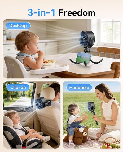 KIMMOO Portable Baby Stroller Fan, 360° Adjustable Quiet Rechargeable USB Fan with LED Display, 100 Speeds Safe Clip Fan for Stroller, Powerful Cooling Fan for Golf Car Seat Treadmill Travel, Black in Kuwait