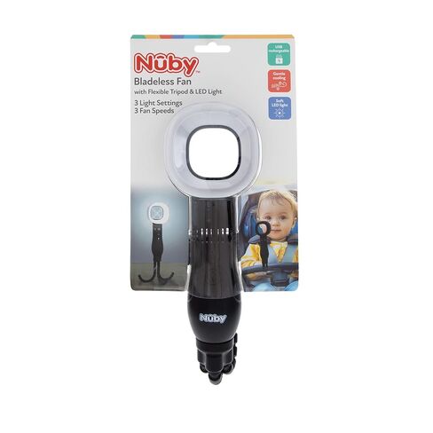 Nuby Bladeless Stroller Fan with Adjustable Legs - 3-Speed Portable Fan for Car Seats and Play Yards - Stroller Accessories - Safe Design for Little Fingers - Black in Kuwait