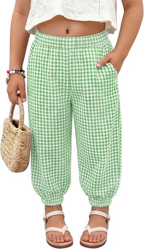 Toddler Girls Gingham Pants Baby Checkered Harem Pant Elastic Waist Plaid Jogger Infant Baggy Casual Sweatpants in Kuwait