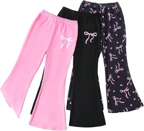WDIRARA Toddler Girl's 3 Pack Bow Print Flare Pants Cute Elastic Waist Bootcut Pants in Kuwait