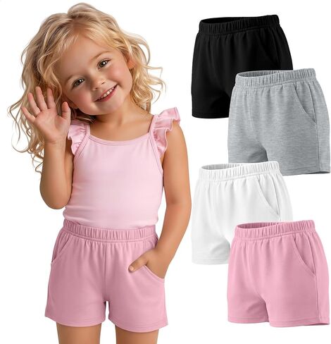 Oakgarden 4 Pack Girls Shorts Toddler Athletic Bike Casual Summer Active Elastic Waist Shorts with Pockets for Kids 2t-10y in Kuwait