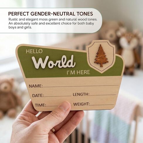 Adventure Hello World I'm Here Sign, Wooden Retro Birth Announcement Prop, 6.5" Camping Nursery Keepsake Gift new in Kuwait
