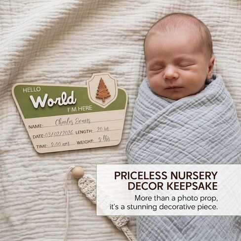 Adventure Hello World I'm Here Sign, Wooden Retro Birth Announcement Prop, 6.5" Camping Nursery Keepsake Gift new in Kuwait