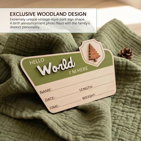 Adventure Hello World I'm Here Sign, Wooden Retro Birth Announcement Prop, 6.5" Camping Nursery Keepsake Gift new in Kuwait