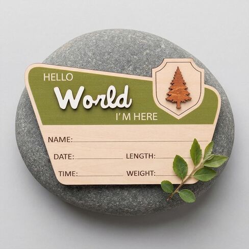 Adventure Hello World I'm Here Sign, Wooden Retro Birth Announcement Prop, 6.5" Camping Nursery Keepsake Gift new in Kuwait