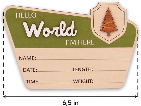 Adventure Hello World I'm Here Sign, Wooden Retro Birth Announcement Prop, 6.5" Camping Nursery Keepsake Gift new in Kuwait