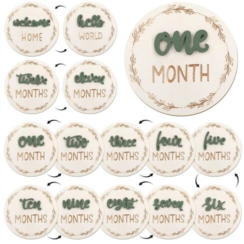7 Pack Baby Monthly Milestone Signs, Double Sided Baby Milestone Signs Wooden Baby Announcement Sign for 1-12 Months Baby Milestone Pictures in Kuwait