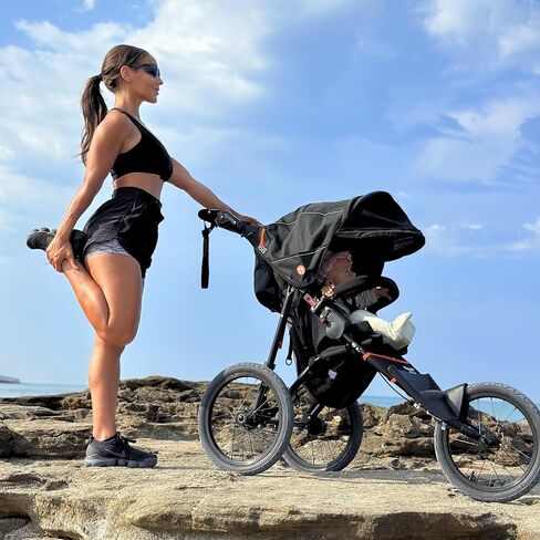 Out’n’About Nipper Sport Jogging Stroller | Lightweight All-Terrain 3-Wheel Stroller | Rain Cover Included | 16" Air-Filled Tires, Suspension, Handlebar Brake | Newborn to 4 Years | Summit Black in Kuwait