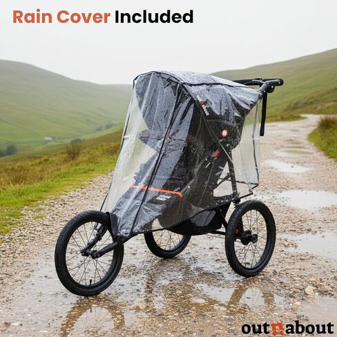 Out’n’About Nipper Sport Jogging Stroller | Lightweight All-Terrain 3-Wheel Stroller | Rain Cover Included | 16" Air-Filled Tires, Suspension, Handlebar Brake | Newborn to 4 Years | Summit Black in Kuwait